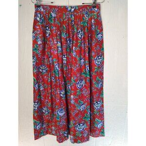 Vtg Carroll Reed Womens 10 Cotton Maxi Skirt Red Bright Floral Pleated Pockets